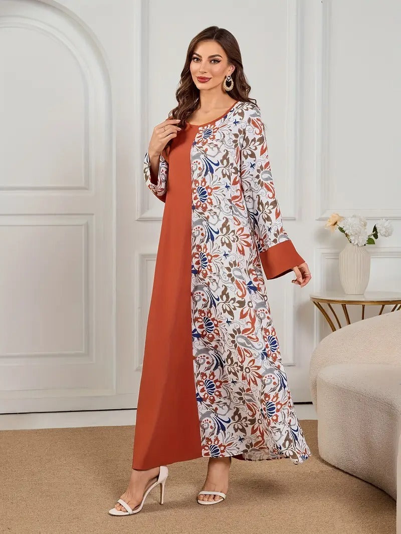 Women's Printed Long Skirt - Polyester Fiber, Machine Washable, Opaque - Enfance-Heureuse