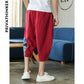 Sinicism Shop Mens Cotton Linen Harem Pants Male Casual Red Bottom Calf-Length Pants Man Summer Harajuku Baggy Loose Pants - Enfance-Heureuse