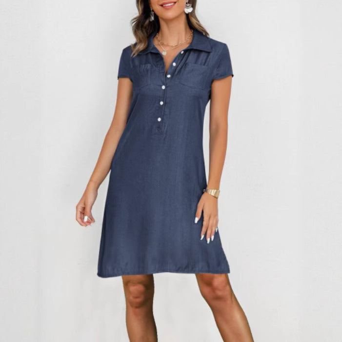 Split Pocket Large Swing Skirt Plus Size Casual Denim Dress - Enfance-Heureuse