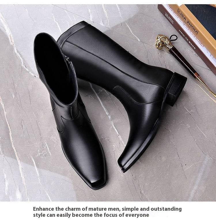Men's Pointed Toe Business High-top Leather Boots - Enfance-Heureuse