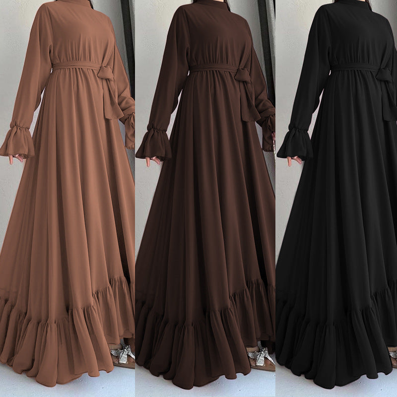 Chiffon Long Belt Fashionable Elegant Women's Dress
