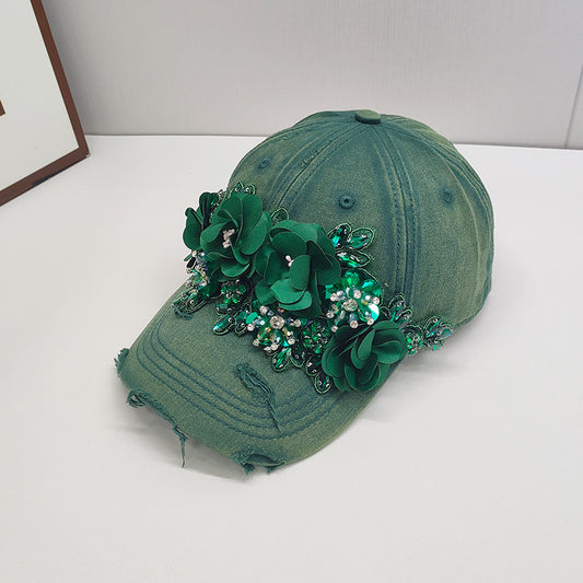 Gorra de visera ligera y lujosa con protección solar y lentejuelas de colores