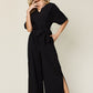 Double Take Full Size V-Neck Tied Side Slit Jumpsuit - Enfance-Heureuse