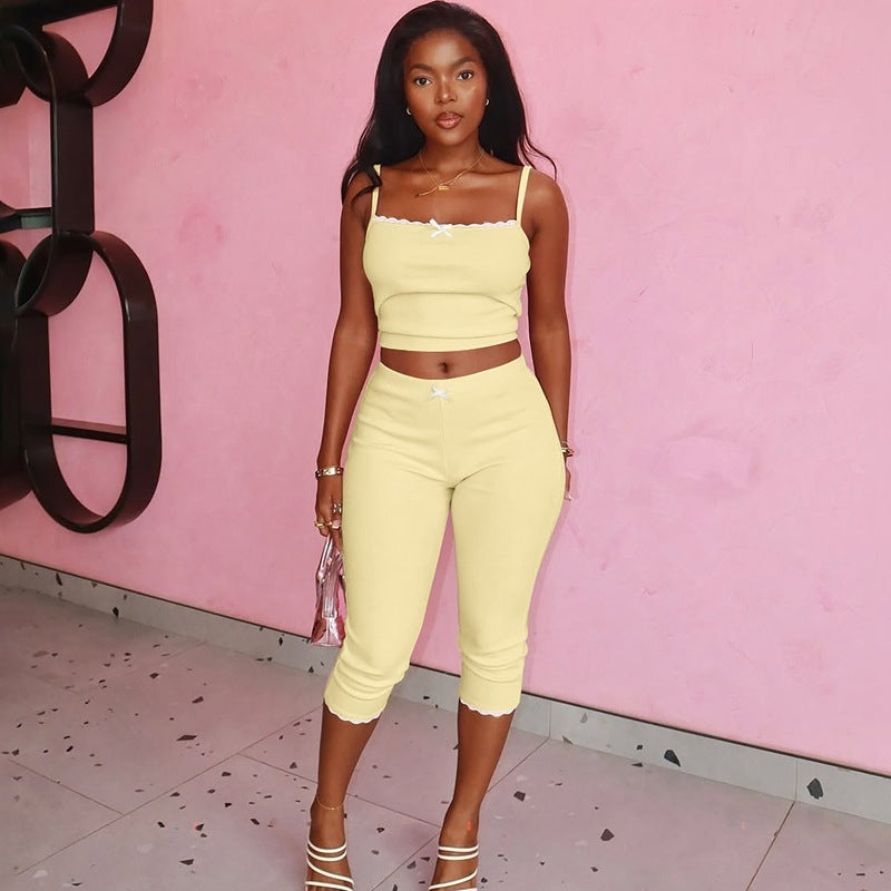 Haut à bretelles spaghetti en dentelle à la mode européenne et américaine, coupe ajustée