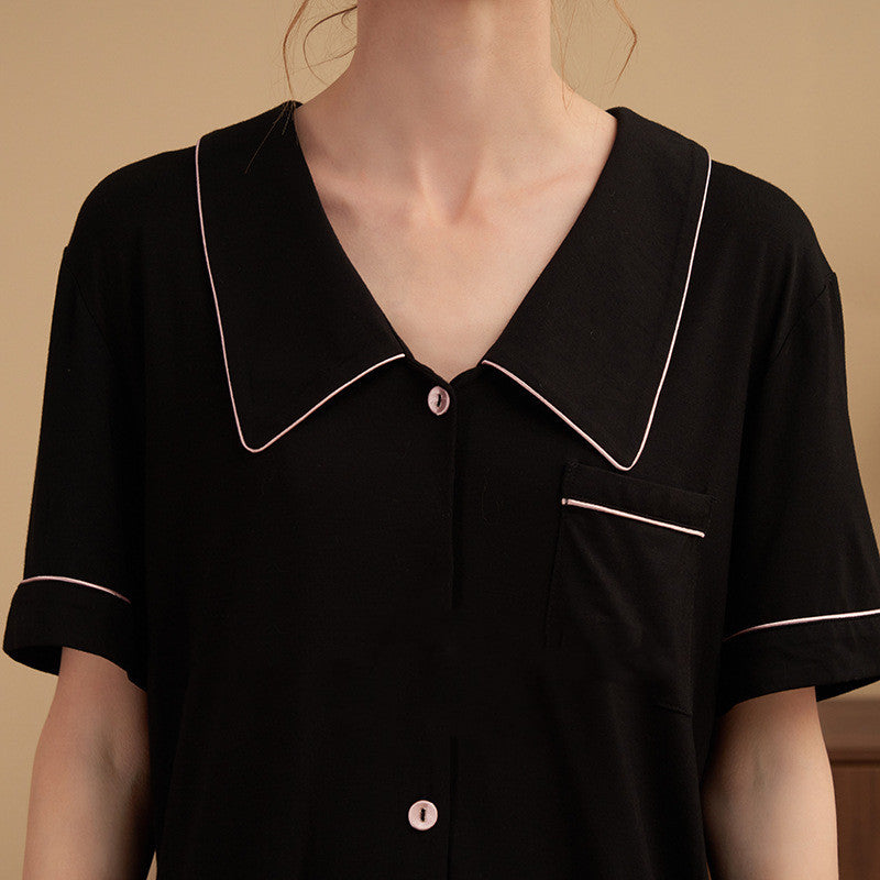 Women's Fashion Peter Pan Collar Modal Short-sleeved Shorts Two-piece Set - Enfance-Heureuse