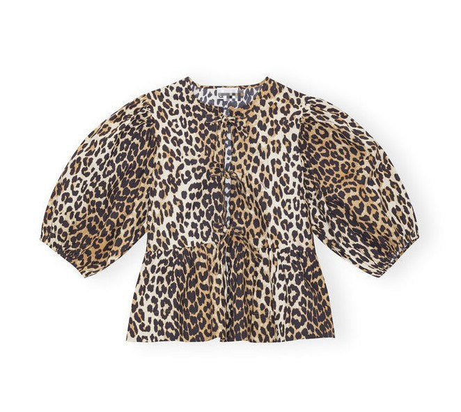 Camisa estampada de moda con media manga y cordones