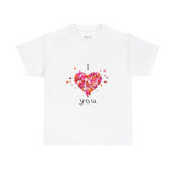 Camiseta unisex con estampado floral "Te amo", regalo romántico, bonita camiseta gráfica para parejas, camiseta floral para aniversarios, camiseta con corazón.