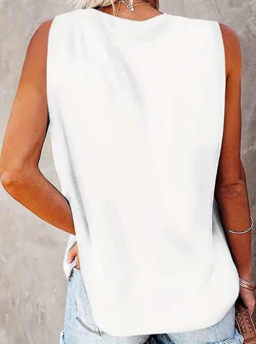 Ladies' Fashionable Sleeveless T-shirt With Personalized Letters, Flowers, Creative Patterns, Printed Casual Round Neck Vest - Enfance-Heureuse