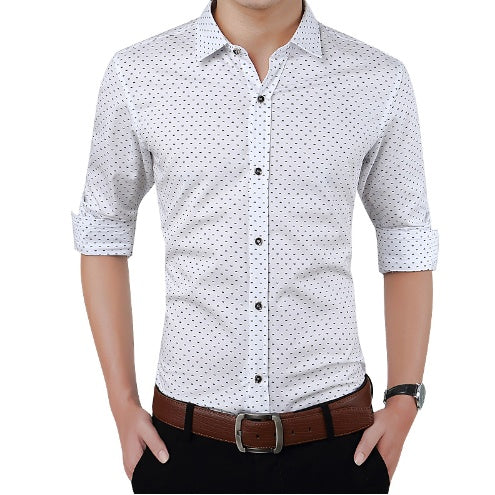Chemise à manches longues pour homme, coupe slim, grande taille, imprimé pois, FGT 