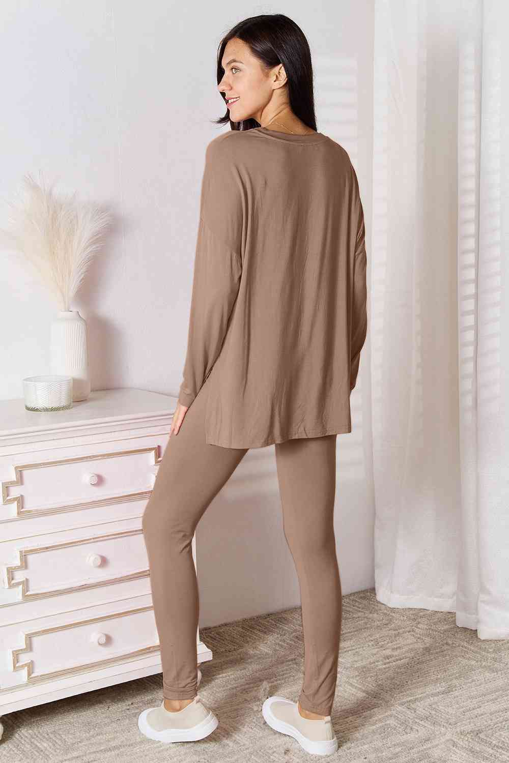 Basic Bae Full Size V-Neck Soft Rayon Long Sleeve Top and Pants Lounge Set - Enfance-Heureuse