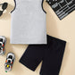 Summer Trendy Boys Letter Fist Print Sleeveless Casual Pants Suit - Enfance-Heureuse