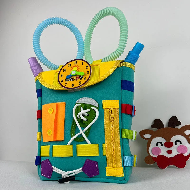 Sac à dos avec boucles et jouets d'activité d'apprentissage pour les tout-petits développent des compétences de base - Enfance-Heureuse