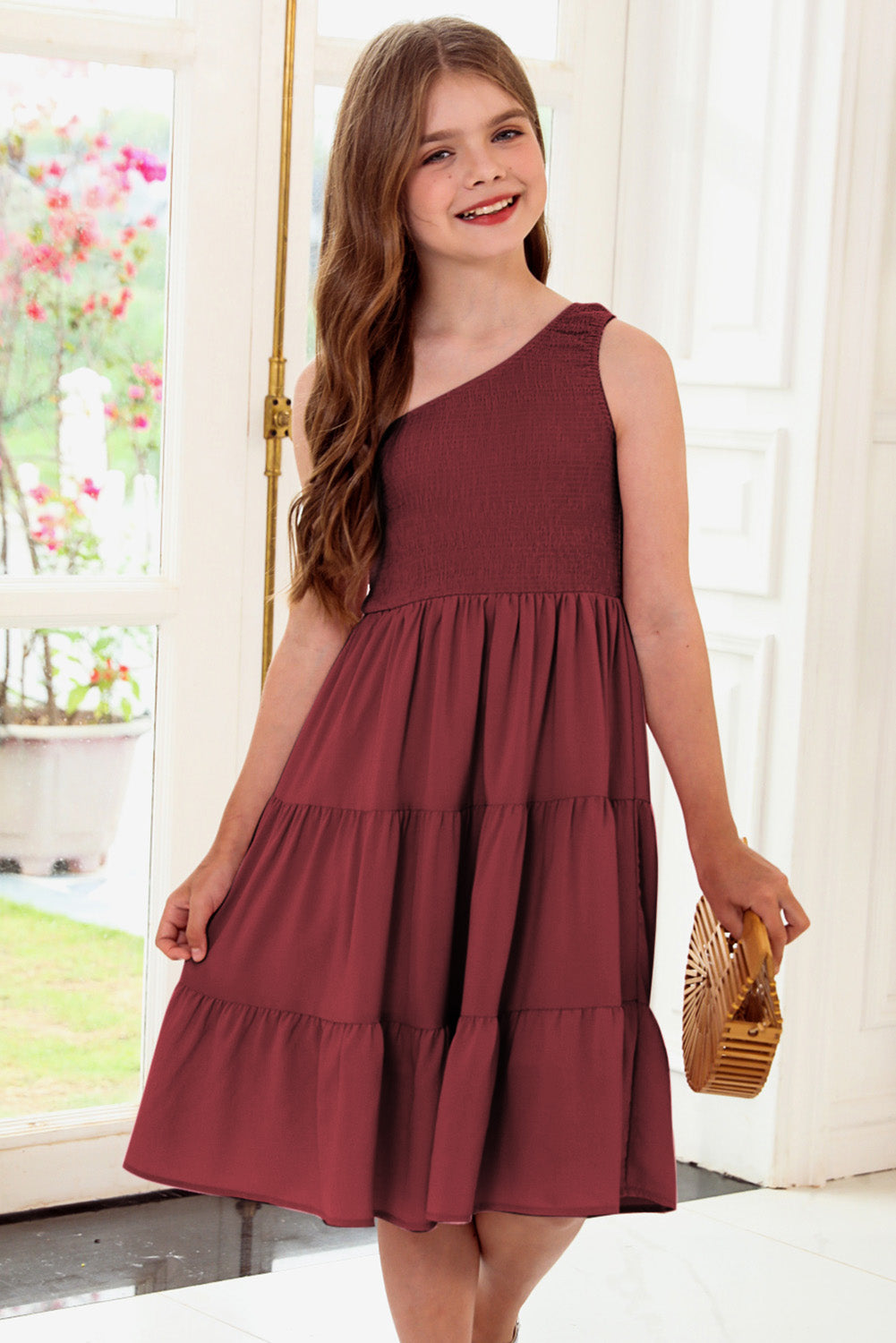 One-Shoulder Sleeveless Tiered Dress - Enfance-Heureuse