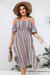 Plus Size Striped Cold-Shoulder Dress - Enfance-Heureuse