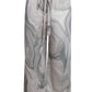 Ladies' Contrasting Printed Waist Strap Details, Loose Pleated Casual Style Wide Leg Pants - Enfance-Heureuse