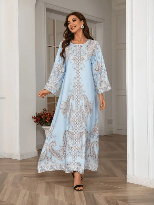 Robe Abaya élégante à manches longues et imprimé floral