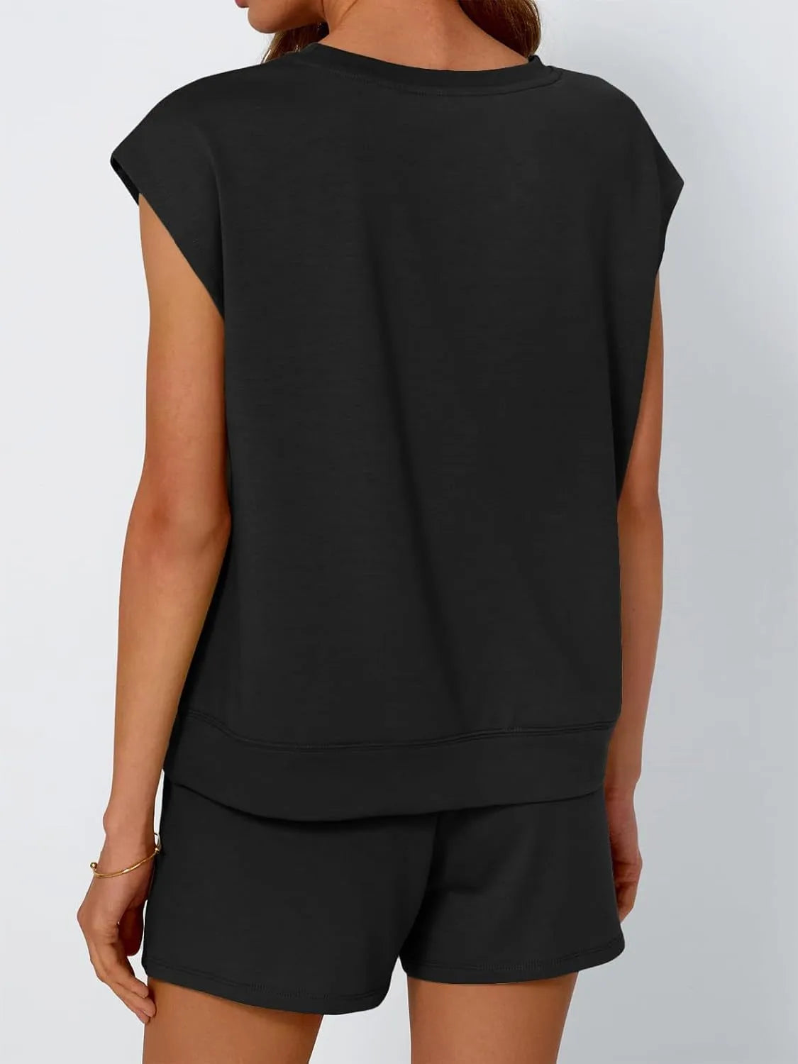 Round Neck Cap Sleeve Top and Shorts Set - Enfance-Heureuse