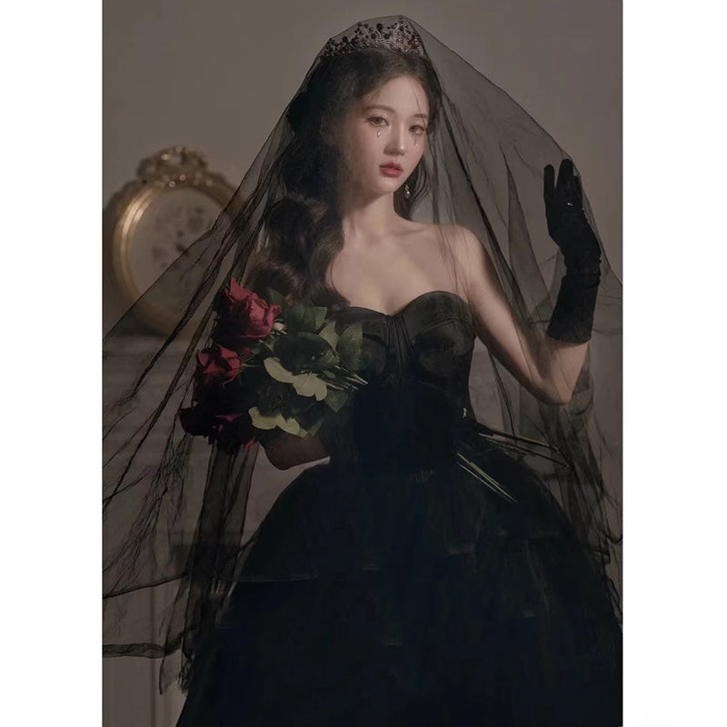 Black Evening Dress Can Wear Birthday Host Light Luxury Niche Wipe Chest Long - Enfance-Heureuse