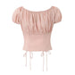 Women's Drawstring Lace Shell Button Fashionable All-match Short Top - Enfance-Heureuse