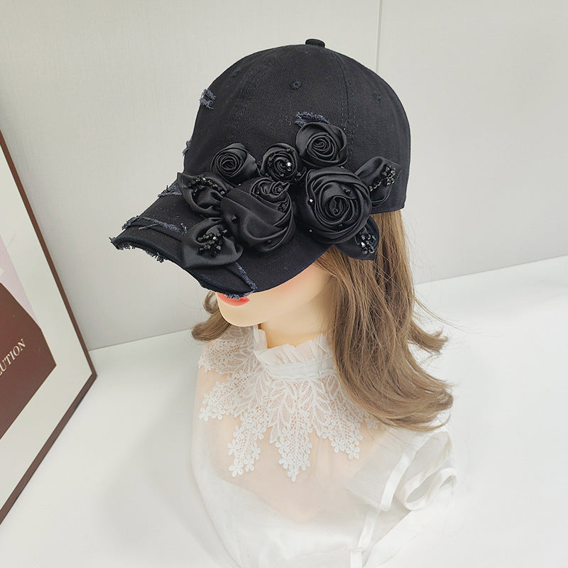Female 3D Crystal Rose Light Luxury Fashion Duck Tongue Hat