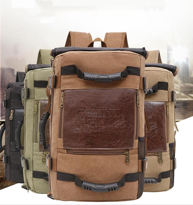 Men Canvas Backpack Huge Travel School Shoulder Computer Backpack Functional Versatile Bags Multifunctional Laptop Bag - Enfance-Heureuse