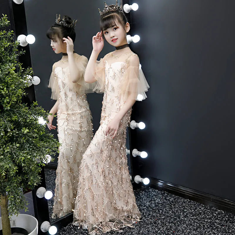 Children's Evening Model Catwalk Princess Dress Trailing Girl Little Host Fishtail Little Girl High-end Costumes - Enfance-Heureuse