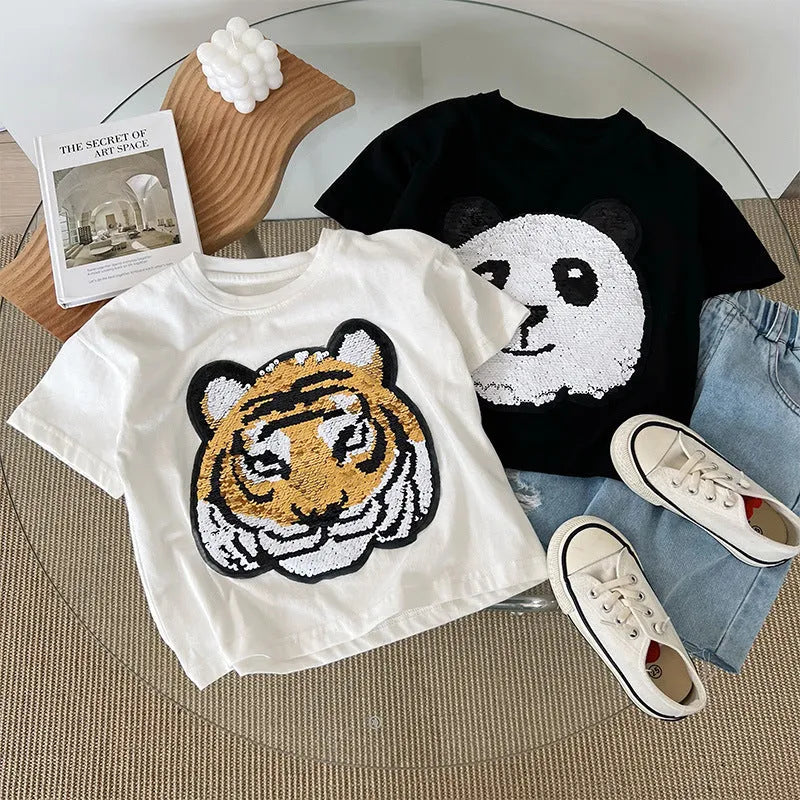 T-shirt manches courtes Panda Garçons Haut à manches mi-longues - Enfance-Heureuse