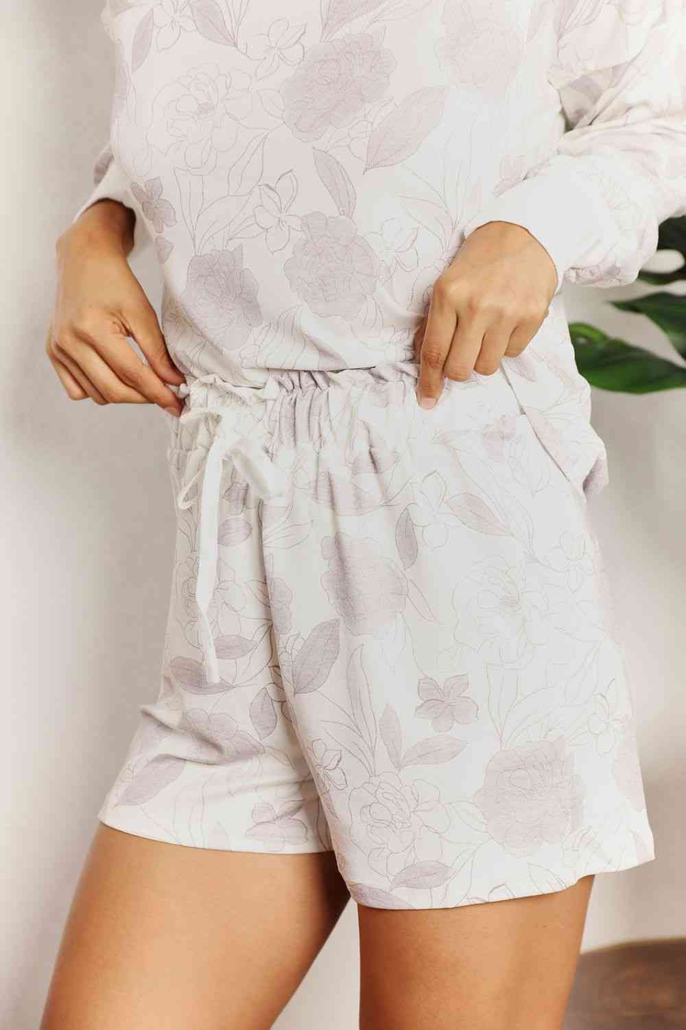 Double Take Floral Long Sleeve Top and Shorts Loungewear Set - Enfance-Heureuse