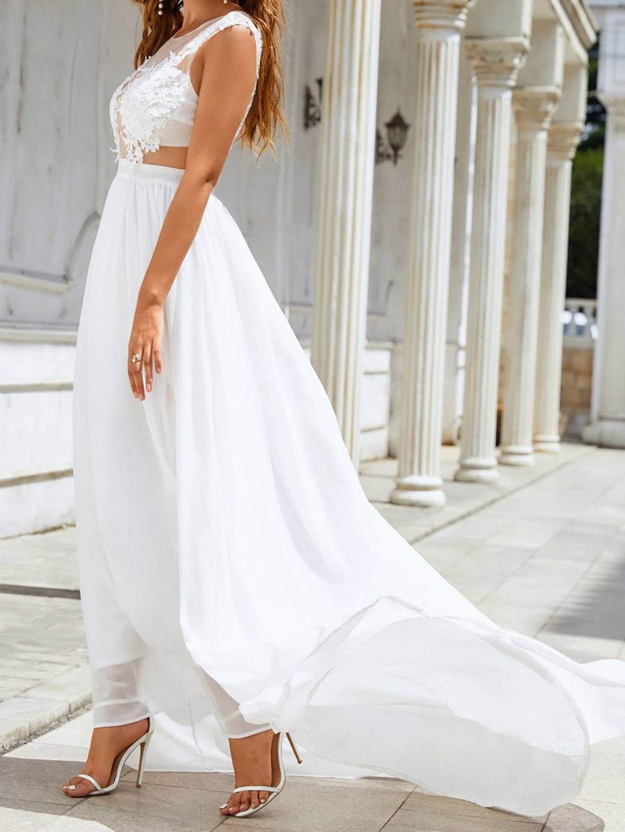 Chiffon Lace Trailing Wedding Large Swing Dress - Enfance-Heureuse