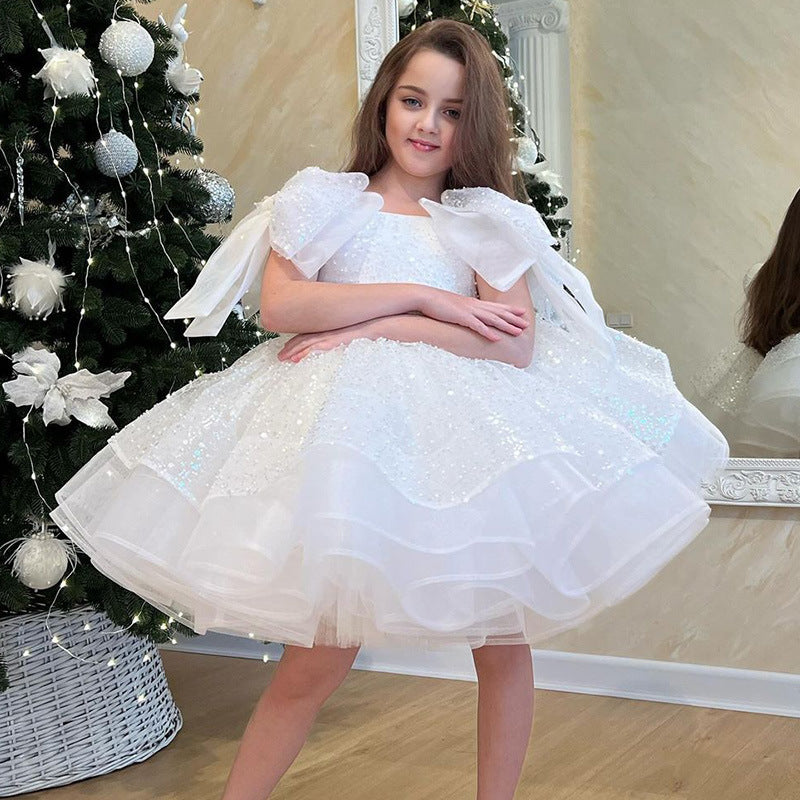 Girls' White Birthday Party Formal Dress Skirt - Enfance-Heureuse