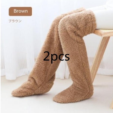 Over Knee High Fuzzy Long Socks Winter Warm Cold Leg Knee Joint Cold-proof Stockings Home Floor Sleeping Socks - Enfance-Heureuse