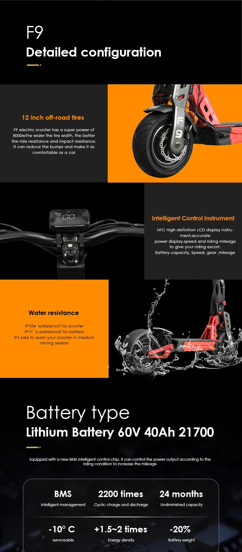 HEZZO F9 Foldable Electric Scooter for Adults 60v 8000w Dual Motors Powerful 60MPH EScooter Fat Tire 40Ah NFC Off Road Scooter - Enfance-Heureuse