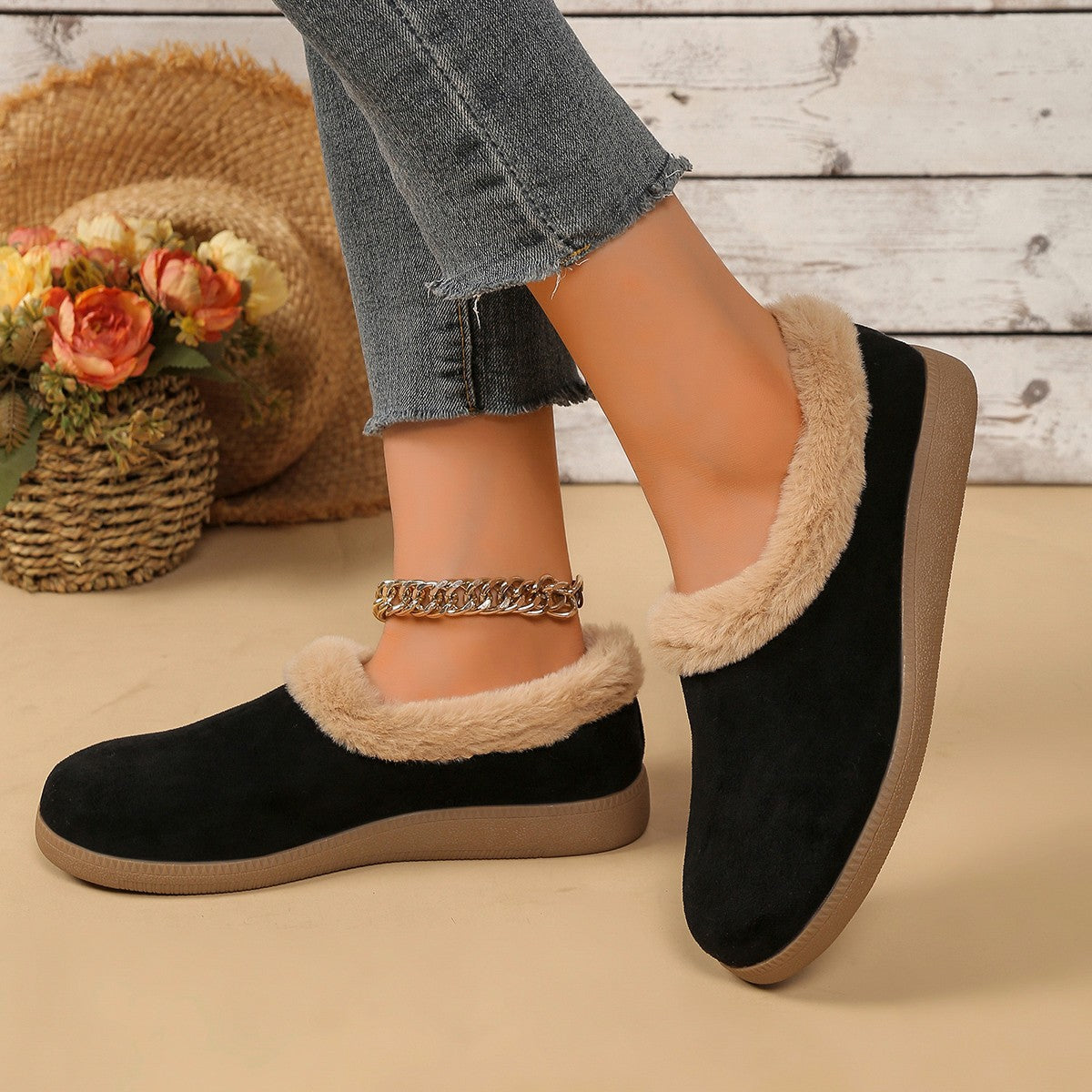 Fur Mouth Thick Bottom Short Snow Boots - Enfance-Heureuse