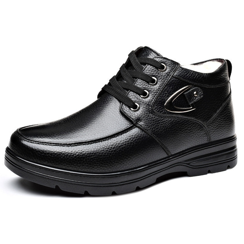 Middle-aged And Elderly Men's Winter Warm Fleece-lined Thick Old Men's Leather Shoes - Enfance-Heureuse