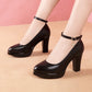 Women's Casual Round Head Chunky Heel Buckle High Heels - Enfance-Heureuse