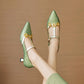 Stiletto Heel T-shaped Flower Leather Pointed High Heel Shoes - Enfance-Heureuse