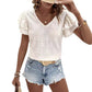 Casual Solid Color Double-layer Ruffle Sleeve V-neck Hollow Top - Enfance-Heureuse