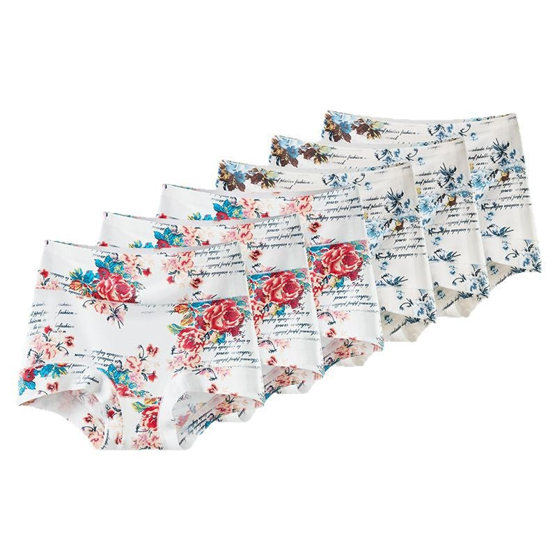 Fashion Color Contrast Big Flower Women's Boxer Underwear Sexy Sheath Belly Contracting Pure Cotton - Enfance-Heureuse