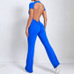 Bare Back Short Sleeve Nude Feel Yoga Outer Wear Fitness Sports Jumpsuit - Enfance-Heureuse