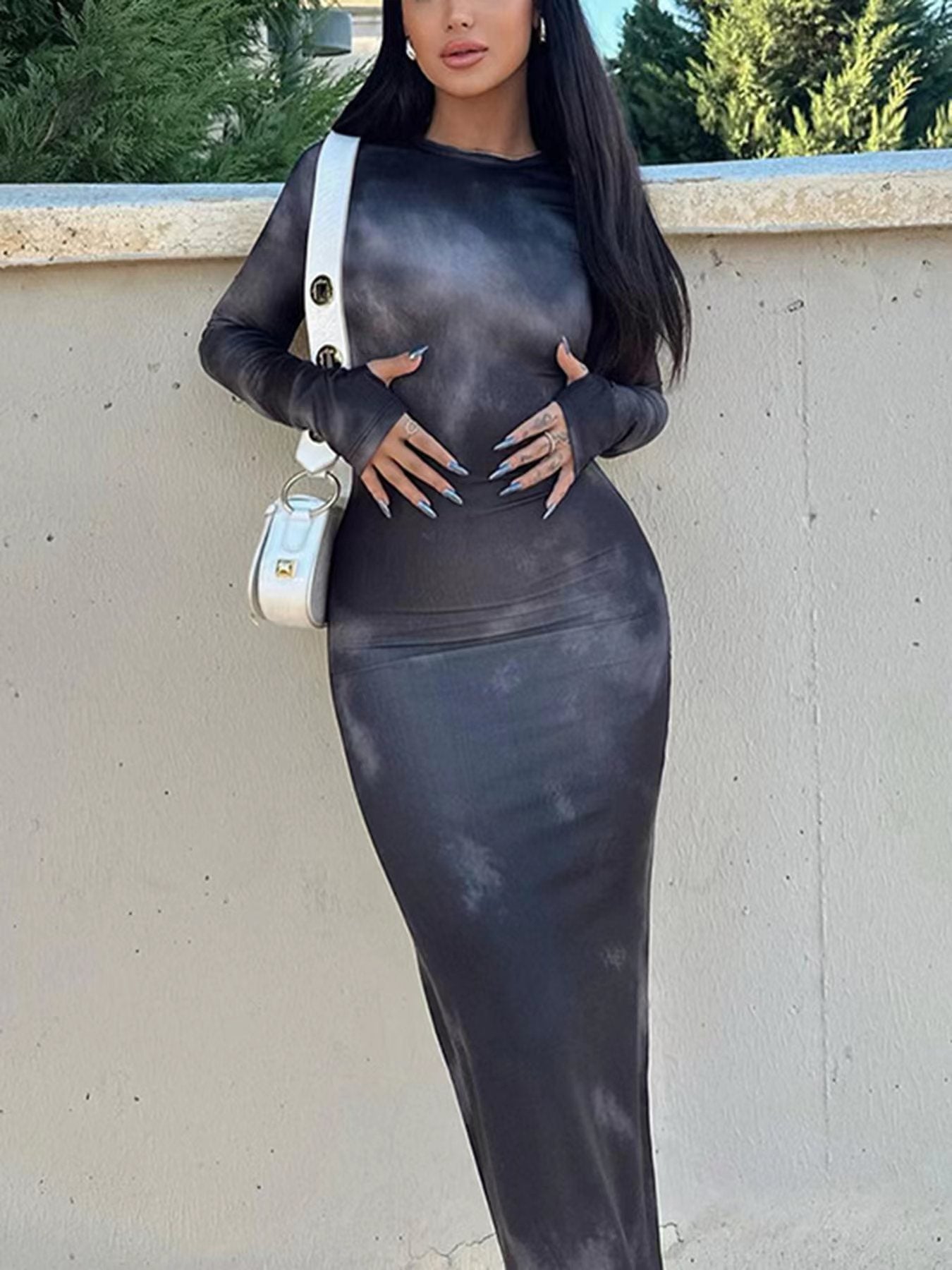 New Tie-dyed Long Sleeve Slim Fit Hot Girl Dress Women - Enfance-Heureuse