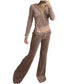 Casual Solid Color Velvet Wide Leg Pants Two-piece Set - Enfance-Heureuse
