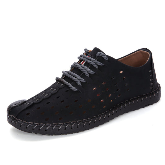 Breathable Hollow Men's Shoes Hand Stitching Gommino - Enfance-Heureuse