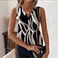 V-neck Sleeveless Shirt With Irregular Line Printed Top - Enfance-Heureuse