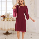 Irregular Sleeves Solid Color Chiffon Women Dress - Enfance-Heureuse