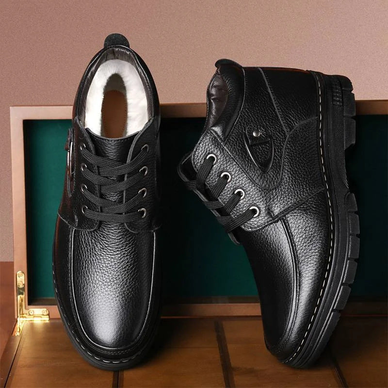 Middle-aged And Elderly Men's Winter Warm Fleece-lined Thick Old Men's Leather Shoes - Enfance-Heureuse
