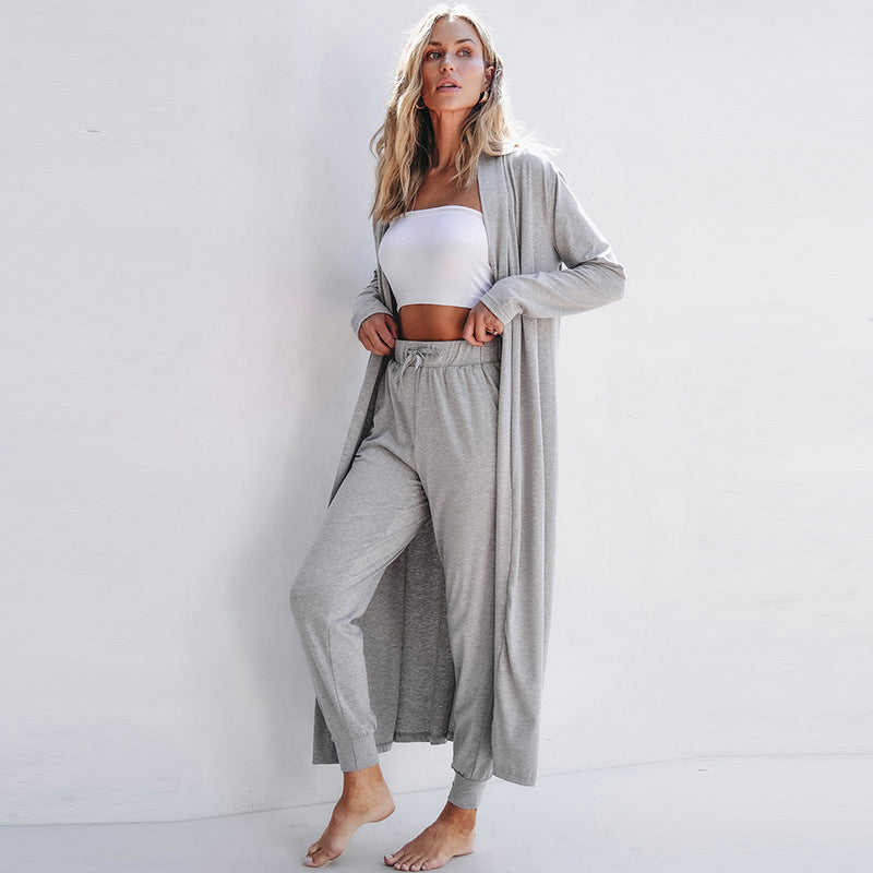 Traje casual de manga larga de color liso para mujer, nuevo y sencillo, combinable con todo, para otoño.