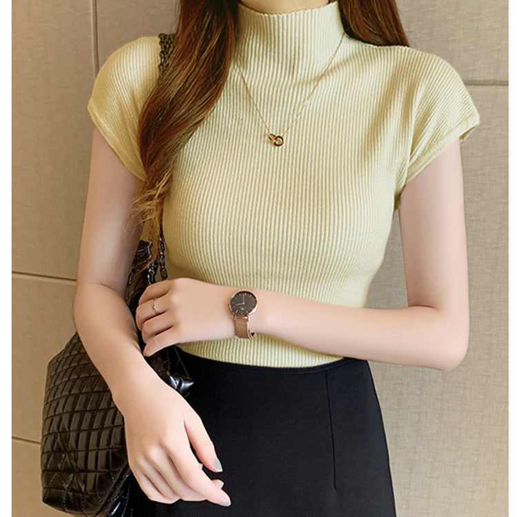Women's Short-sleeved Sweater Inner Tight Sweater - Enfance-Heureuse