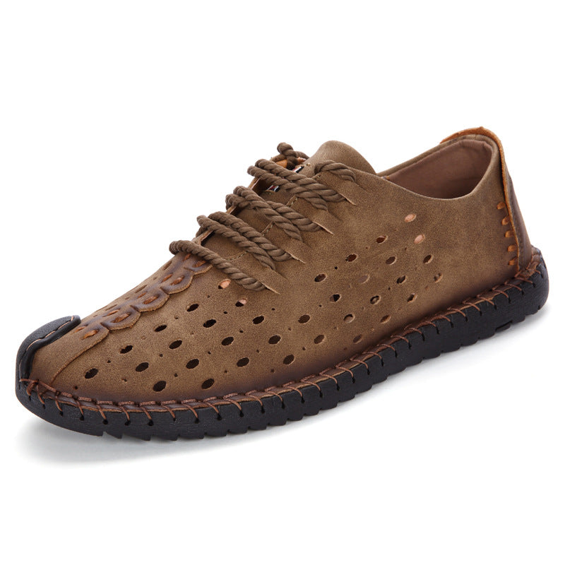 Breathable Hollow Men's Shoes Hand Stitching Gommino - Enfance-Heureuse