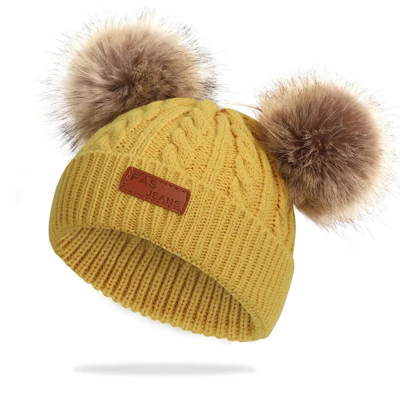 Cute Double Wool Pompom Baby Hat Children Cap Warm Autumn Winter Hats For Kids Boys Girls Knitted Warmer Beanie Caps Bonnet - Enfance-Heureuse