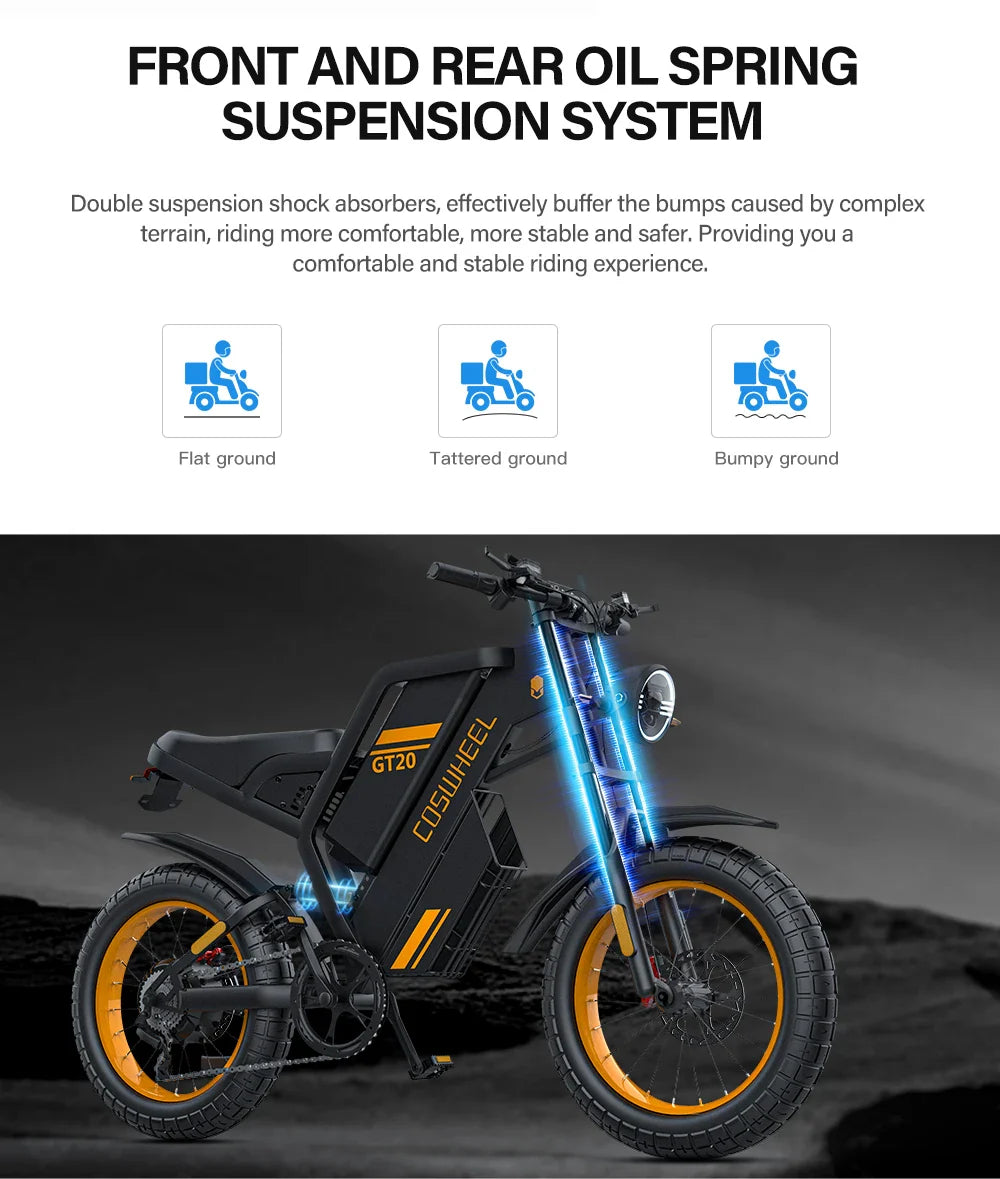 Coswheel Ebike GT20 - Motocicleta eléctrica para adultos, bicicletas de montaña de 20 pulgadas y 48 V, bicicleta eléctrica, fatbike, motocicletas para adultos, bicicleta de drift